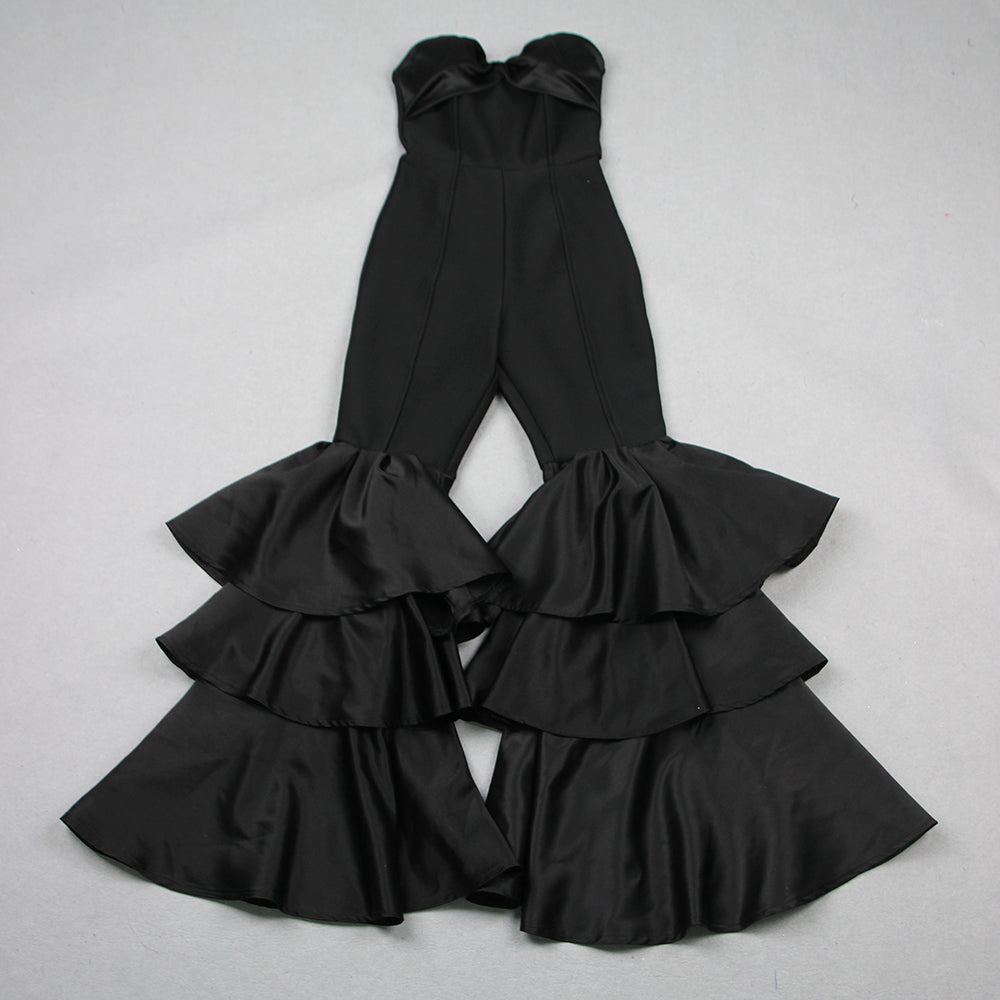 Strapless Ruffle Detail Jumpsuit Black HV9876