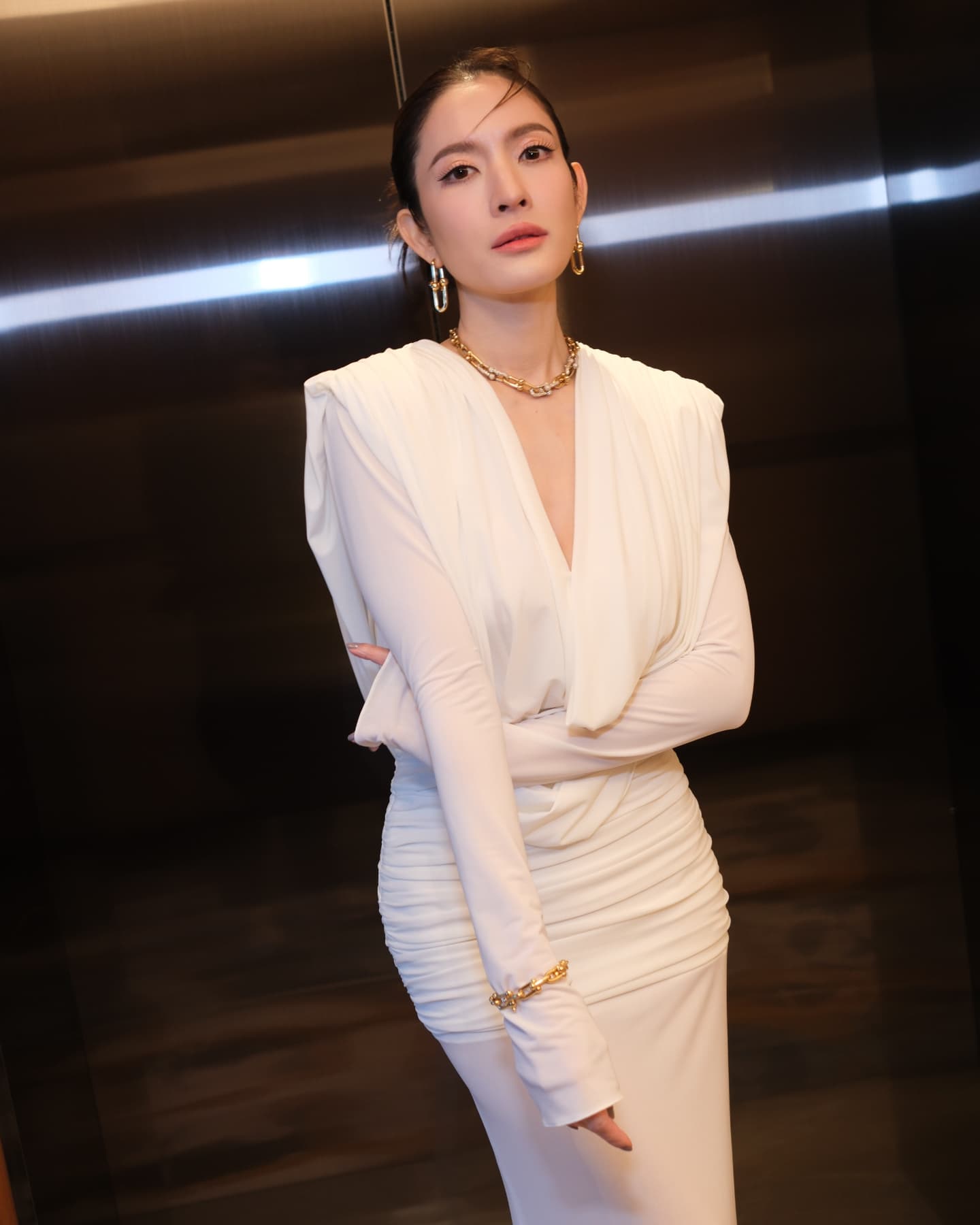 Long Sleeve Draped Backless Maxi Dress HV2076