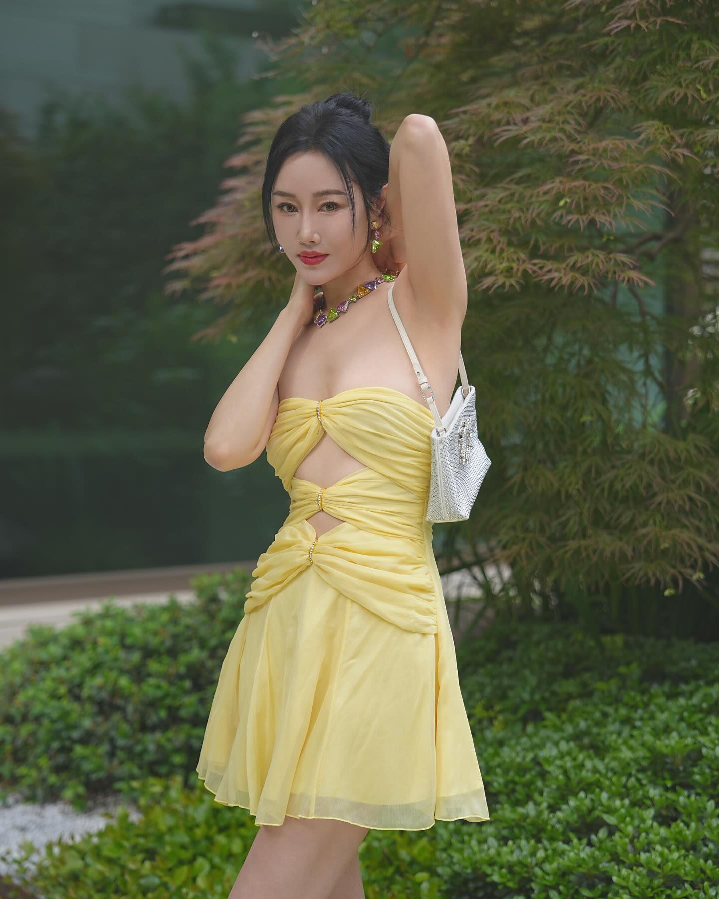 Strapless Ruched A Line Dress Yellow HV1651