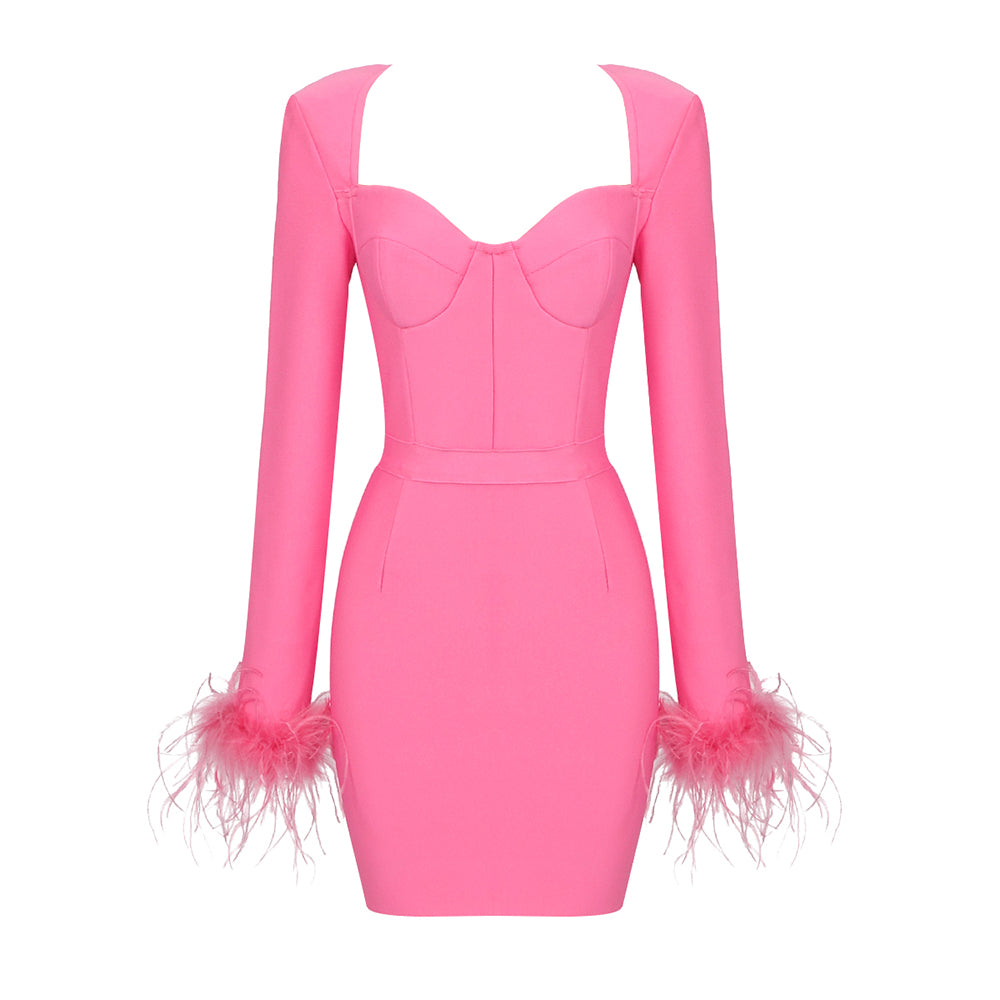 Feather Long Sleeve Bustier Dress HV9157