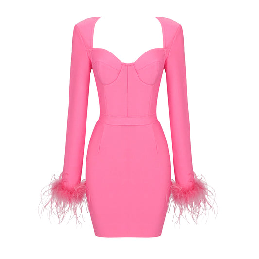 Feather Long Sleeve Bustier Dress HV9157