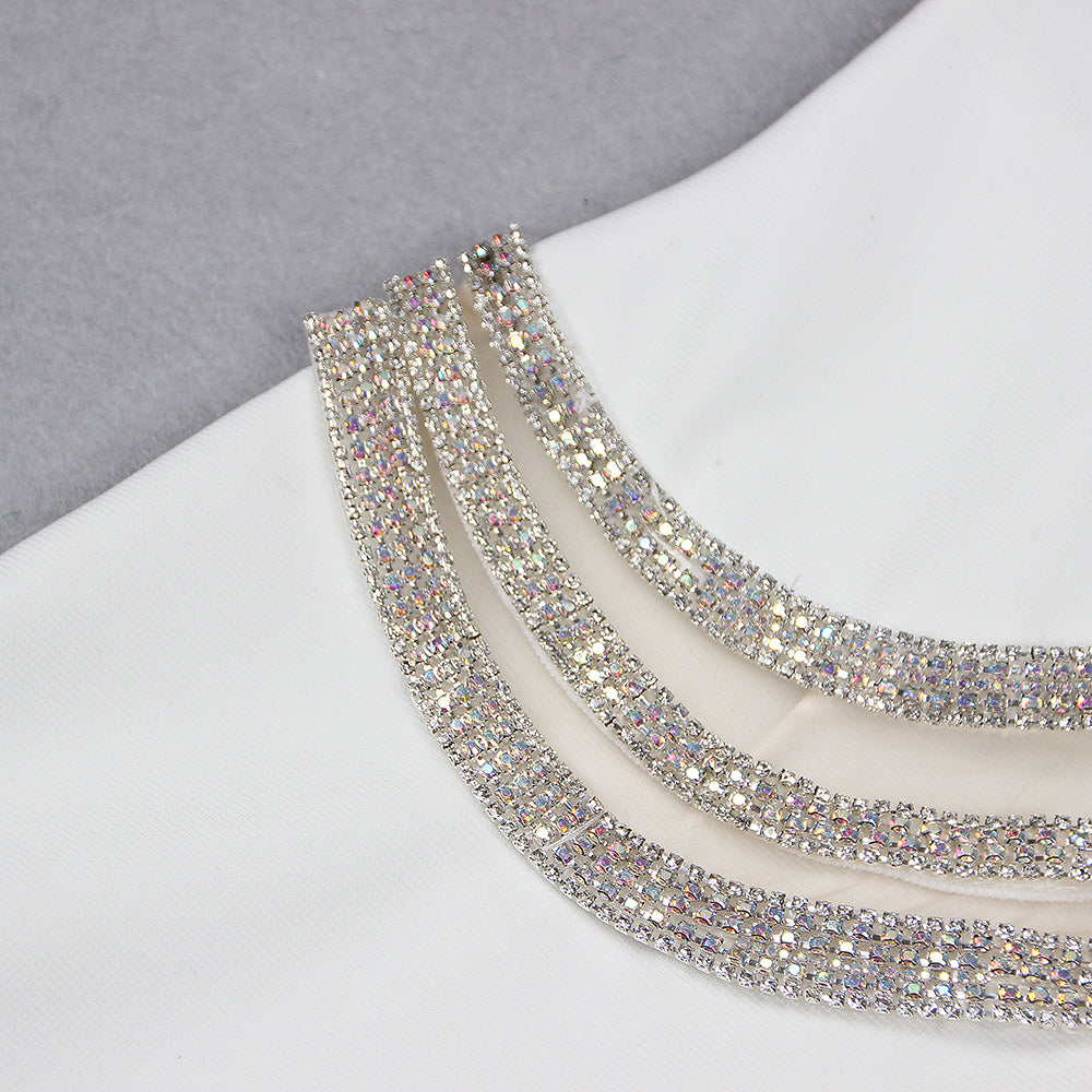 One Shoulder Embellished Maxi Dress White HV9265