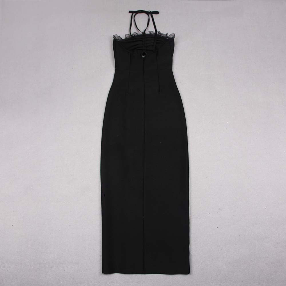 Halter Flower Ruffle Detail Maxi Dress HV9544