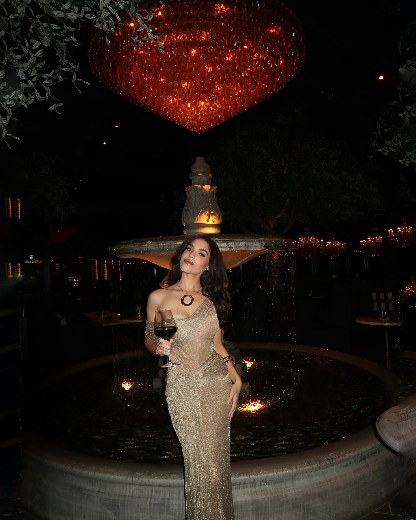 One Shoulder Draped Maxi Dress Gold Nude HV2070