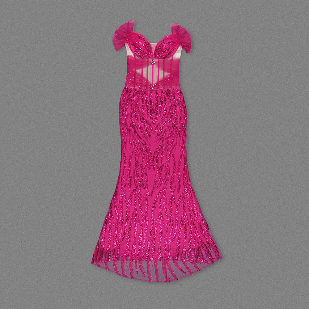 Bardot Sequin Maxi Dress Hot Pink HV1440
