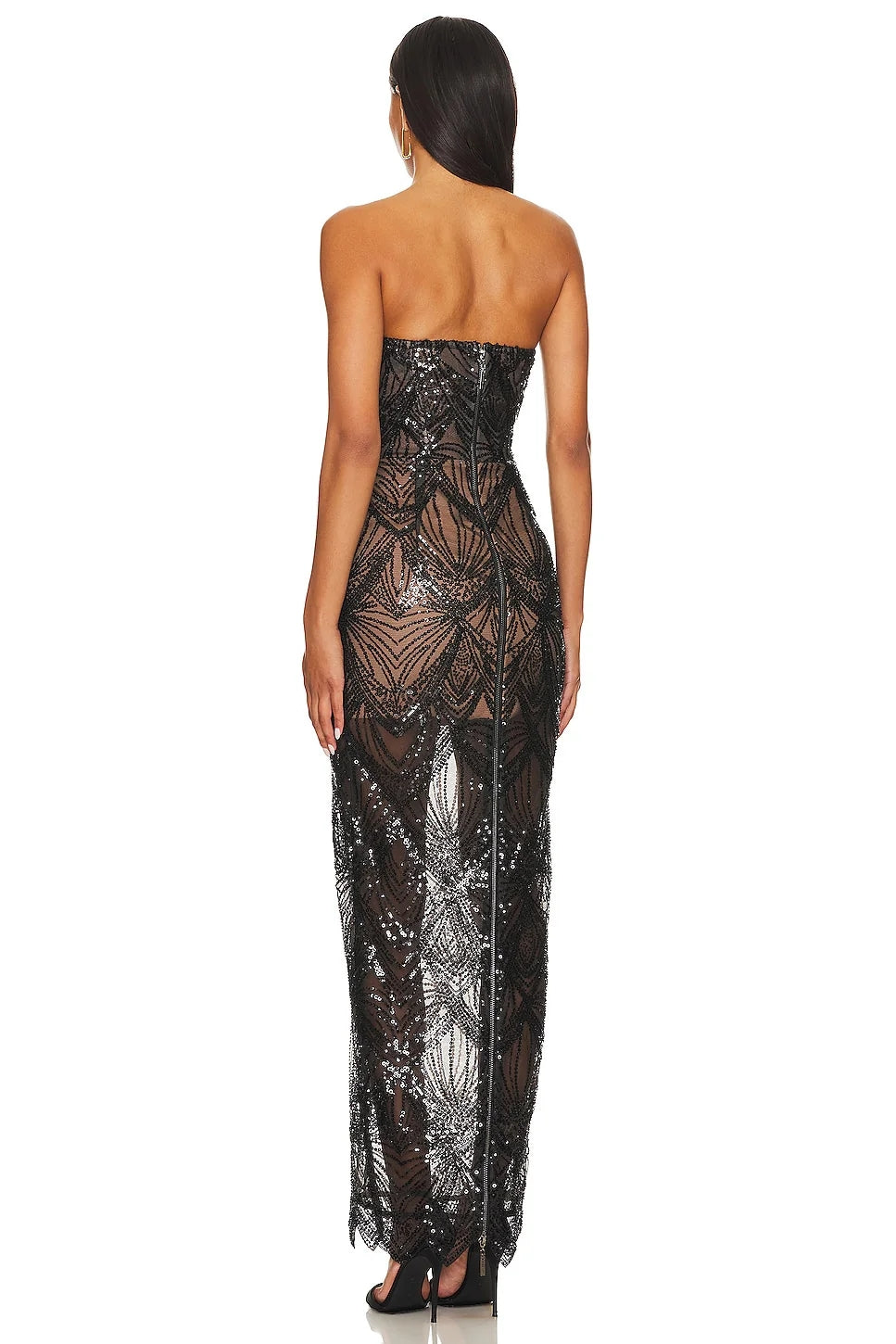 Strapless Bustier Sequin Maxi Dress Black HV1728