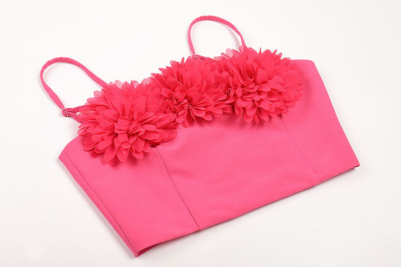 Flower Detail Two Piece Midi Dress Hot Pink