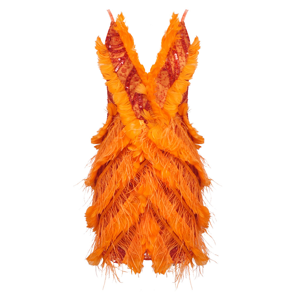 Feather Sequin Dress Orange HV1377