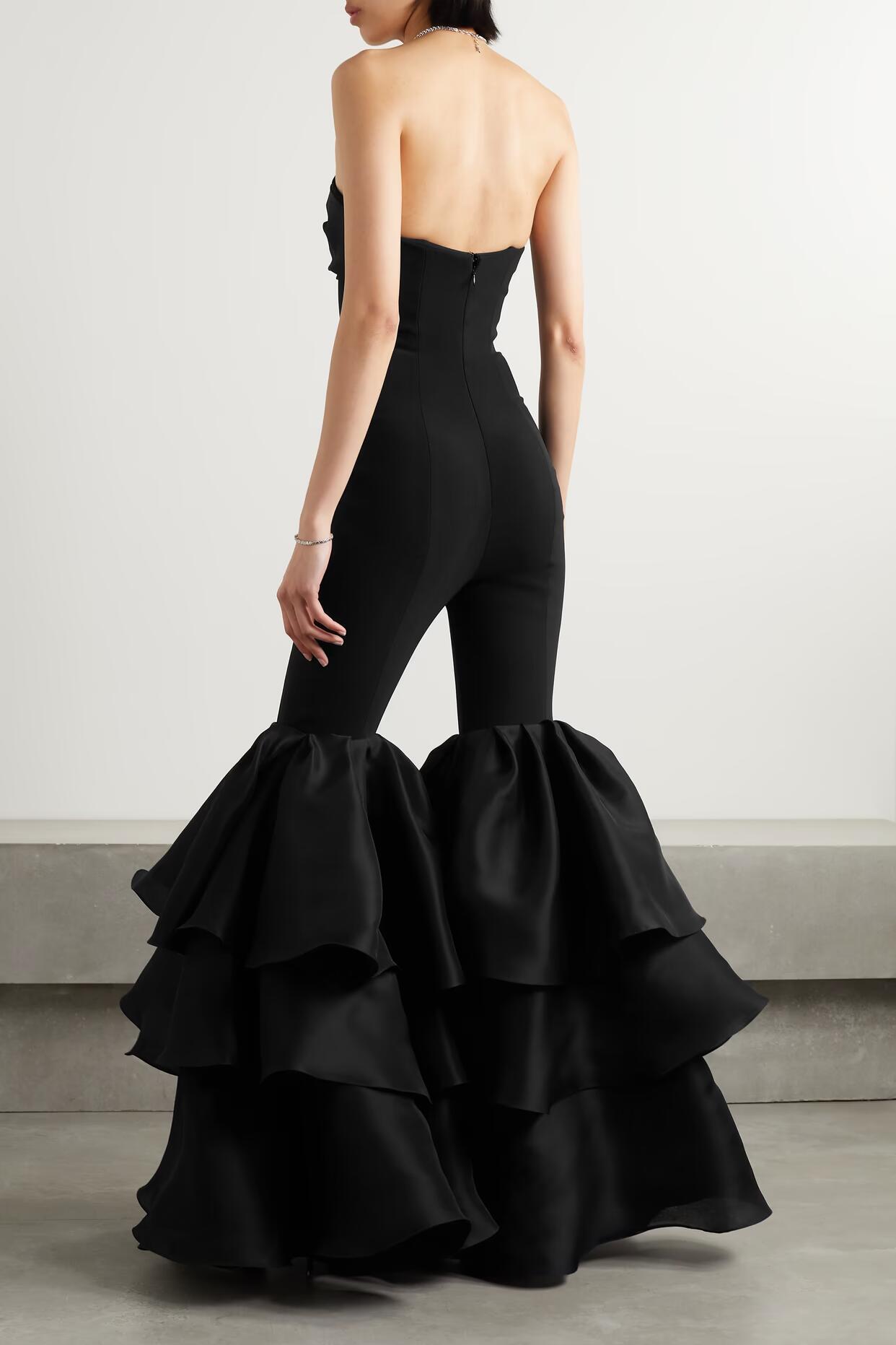 Strapless Ruffle Detail Jumpsuit Black HV9876