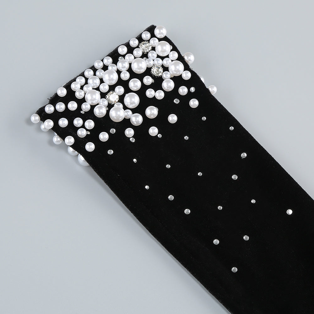 Strapless Sequin Bustier Maxi Velvet Dress Black HV1979