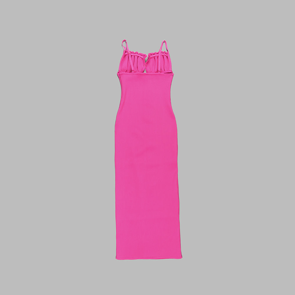 Draped Bustier Ribbed Midi Dress HV9839