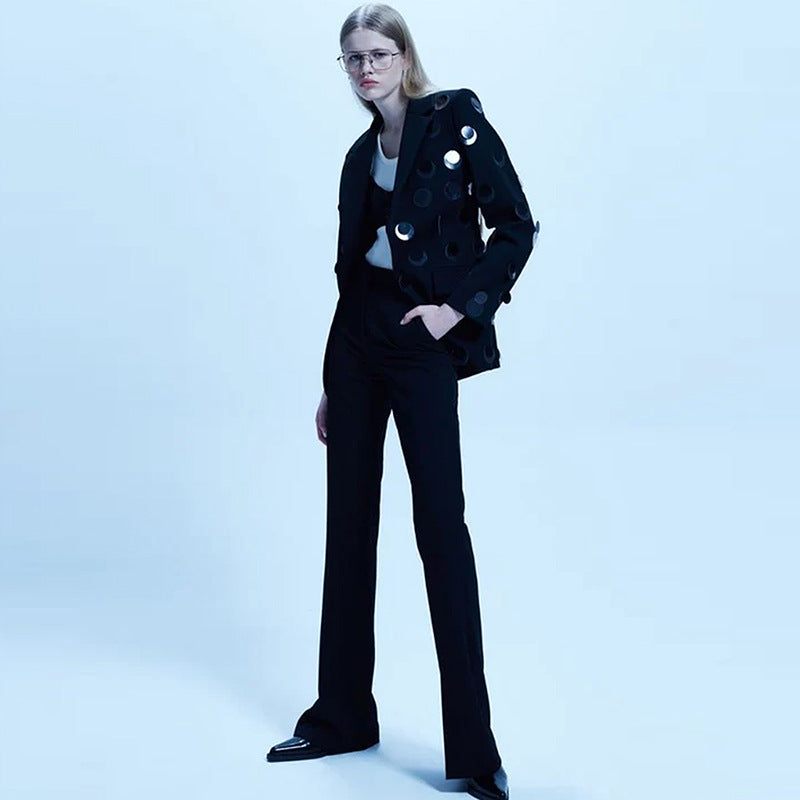 Long Sleeve Big Sequin Blazer Black