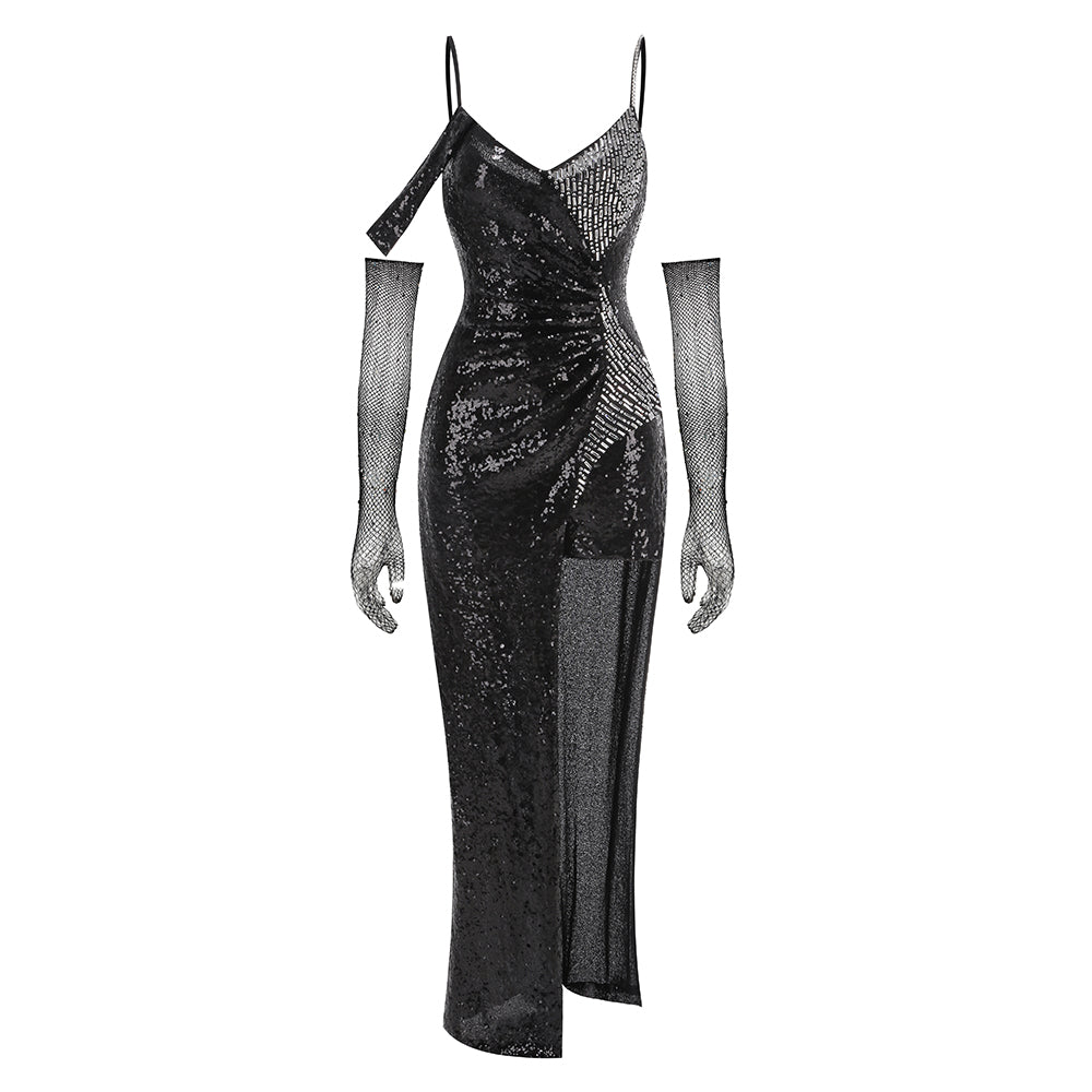 Crystal Sequin Maxi Dress Black HV1898