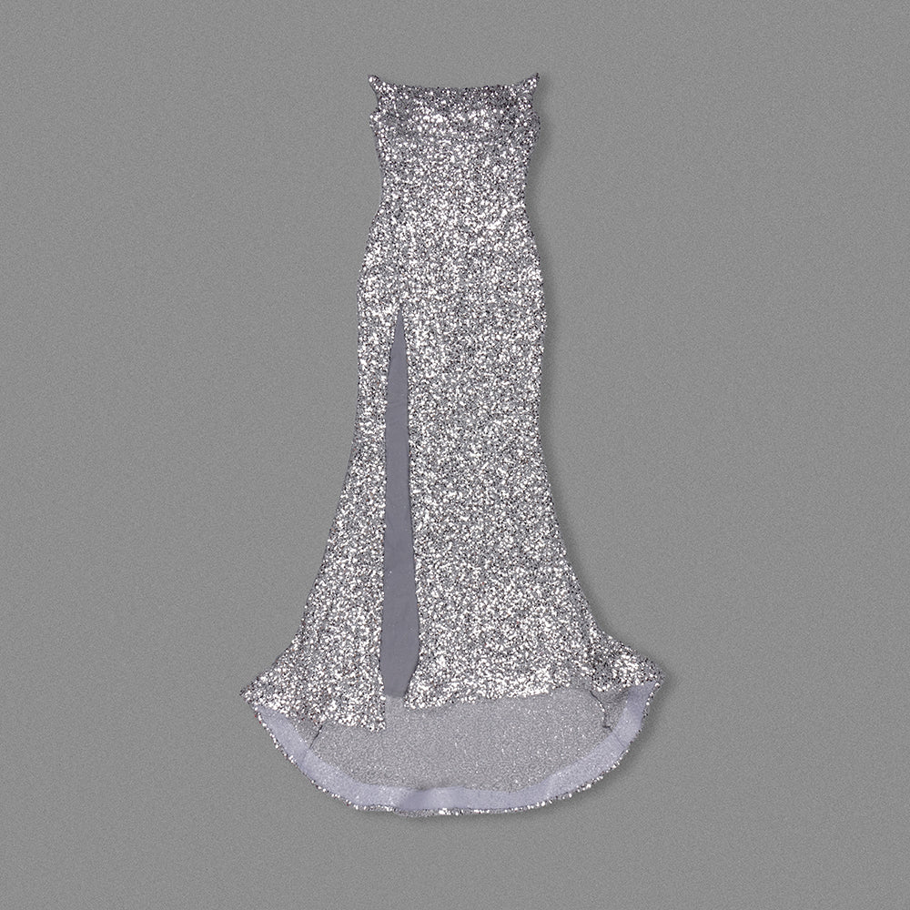 Strapless Sequin Maxi Mermaid Dress Silver HV1759