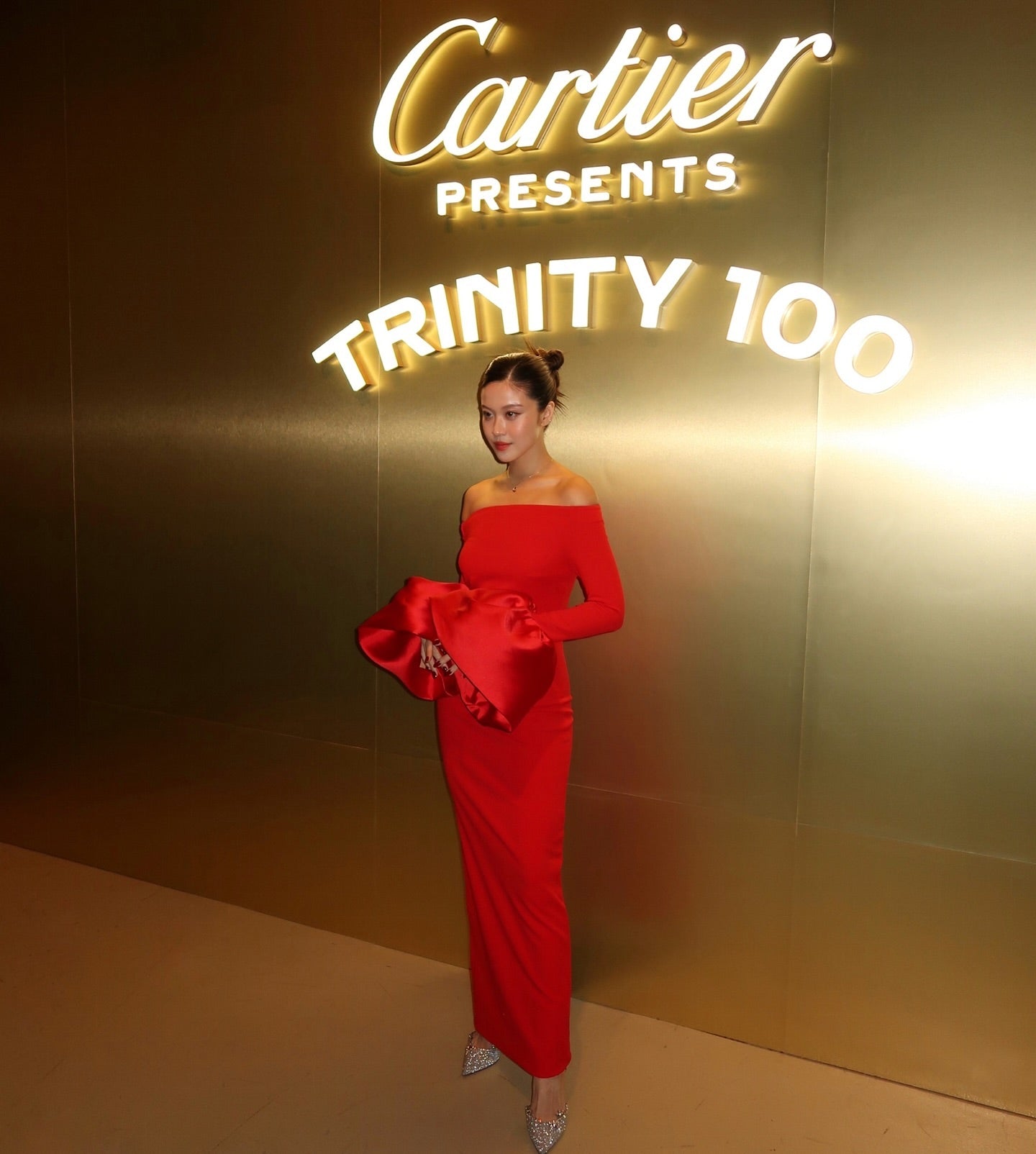 Long Sleeve Bardot Maxi Dress Red HV1855