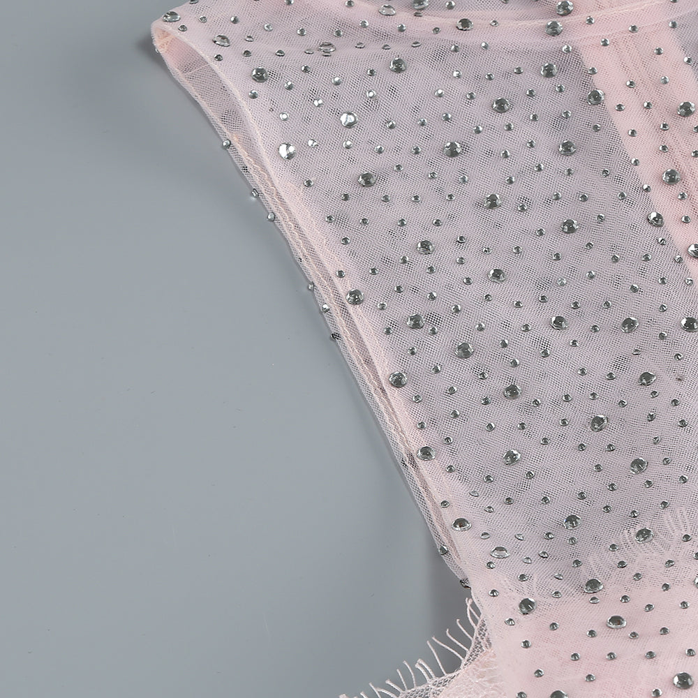 Crystal Lace Bustier Midi Dress Pink HV