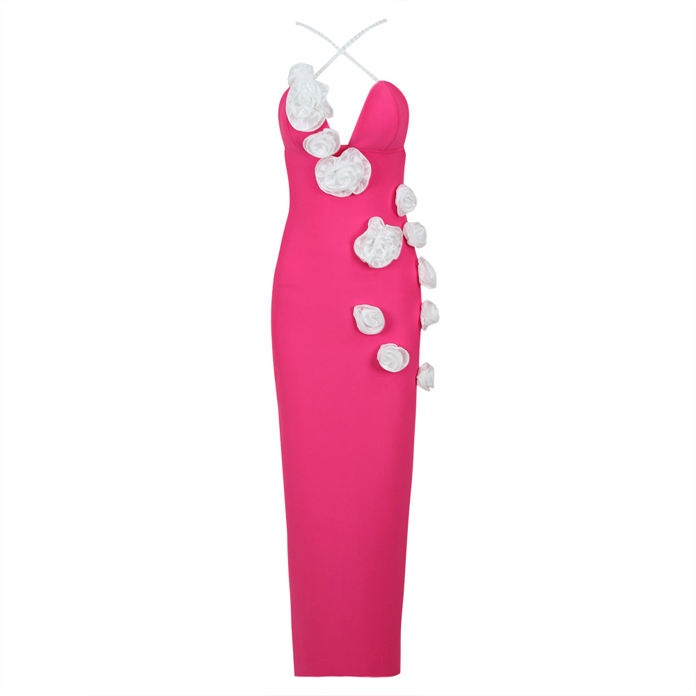 Flower Detail Pearl Straps Maxi Dress HV9874