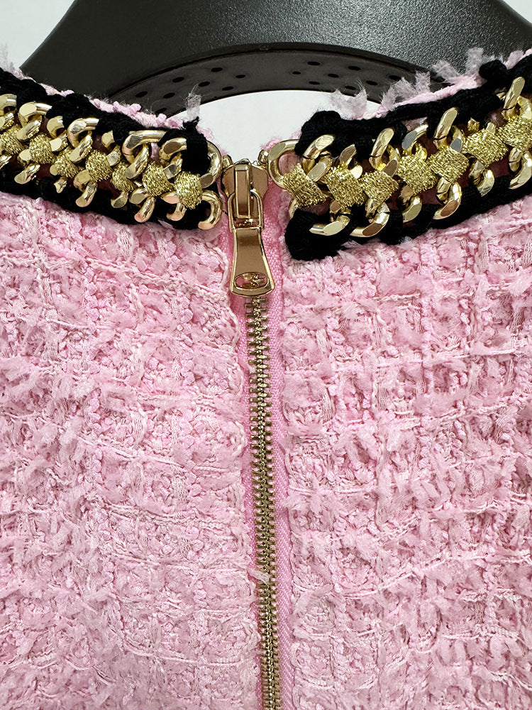 Long Sleeve Gold Trim Two Piece Set Pink HV1423
