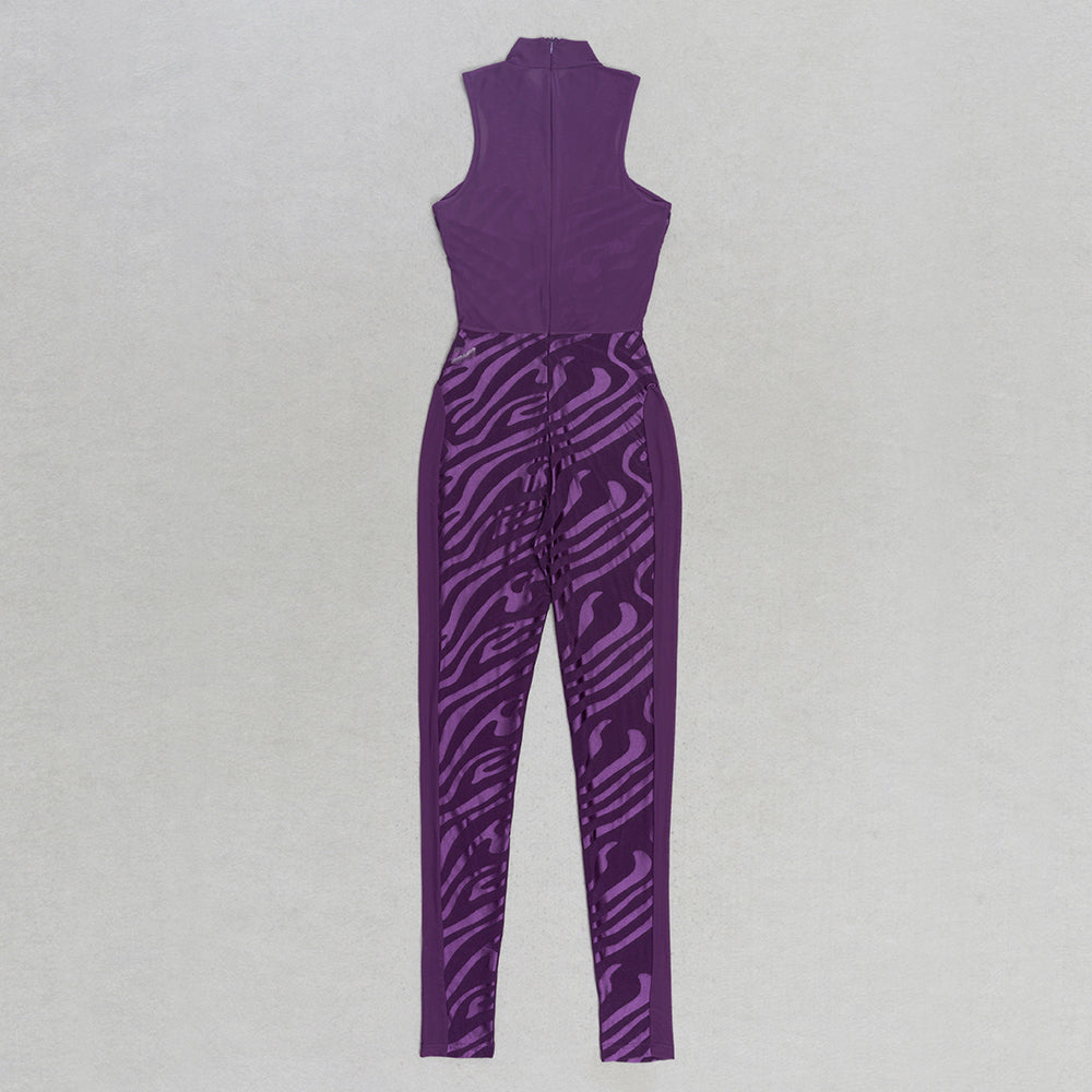 Velvet Mesh Jumpsuit Purple HV9750