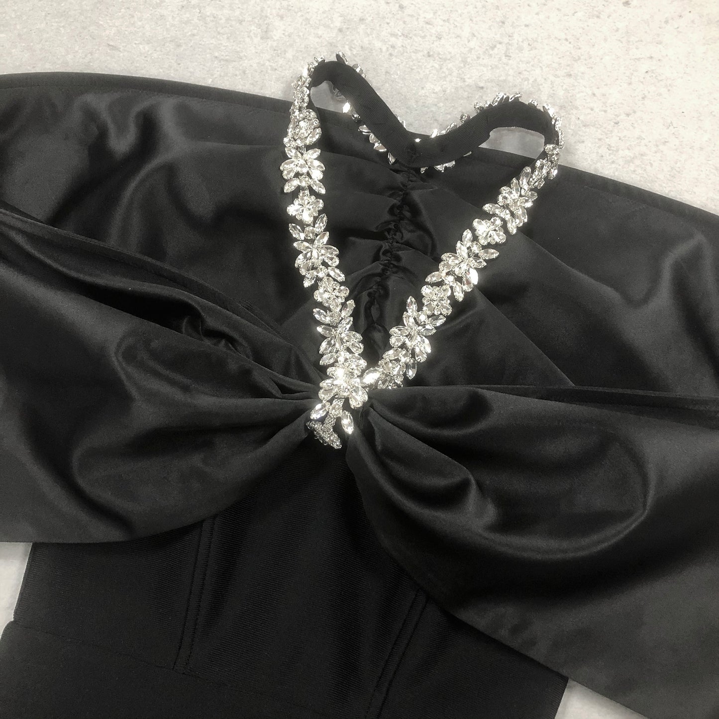 Halter Crystal Draped Bardot Maxi Dress