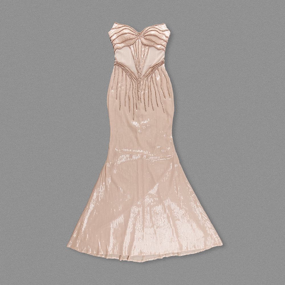 Strapless Structured Sequin Maxi Dress Nude HV1999