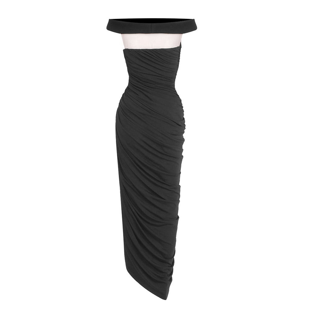 Bardot Draped Mesh Insert Maxi Dress Black HV0056
