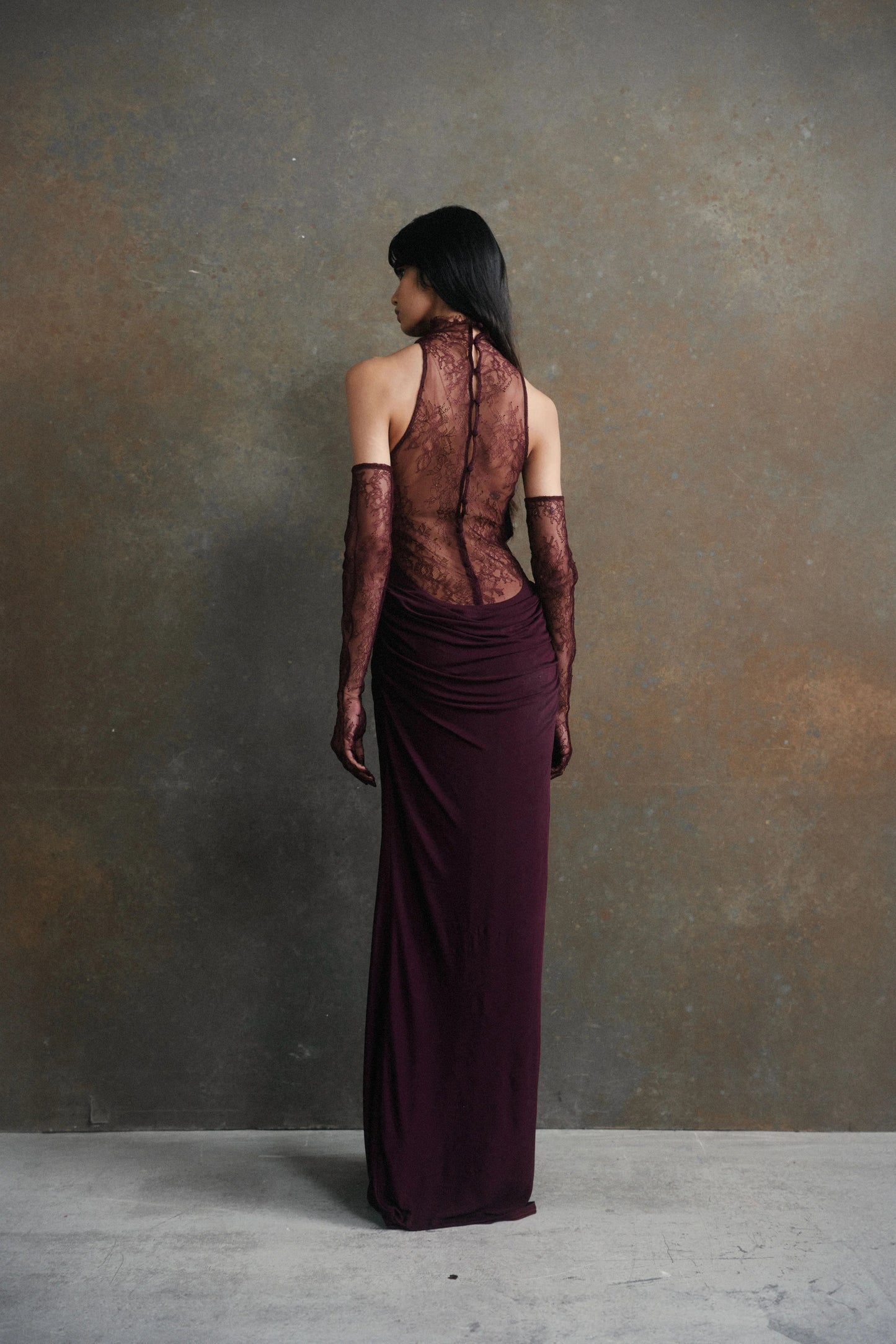 Halter Lace Insert Maxi Dress Plum HV1930