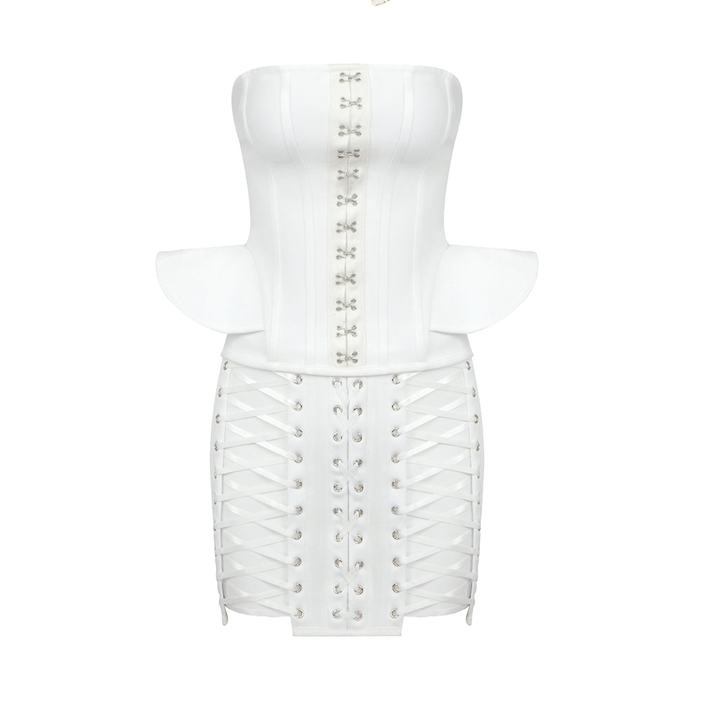 Strapless Corset Lace Up Peplum Dress HV9593