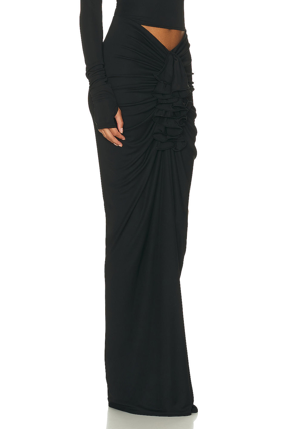 Long Sleeve Ruffle Two Piece Maxi Dress Black HV1050