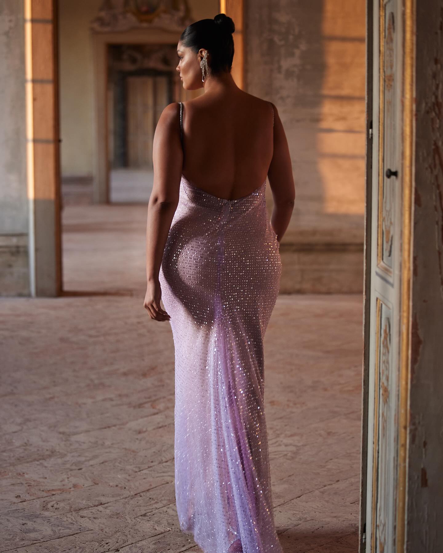 Crystal Straps Draped Sequin Maxi Dress HV1365