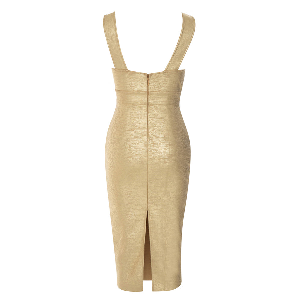 Mesh Insert Woodgrain Foil Print Midi Dress HV9838