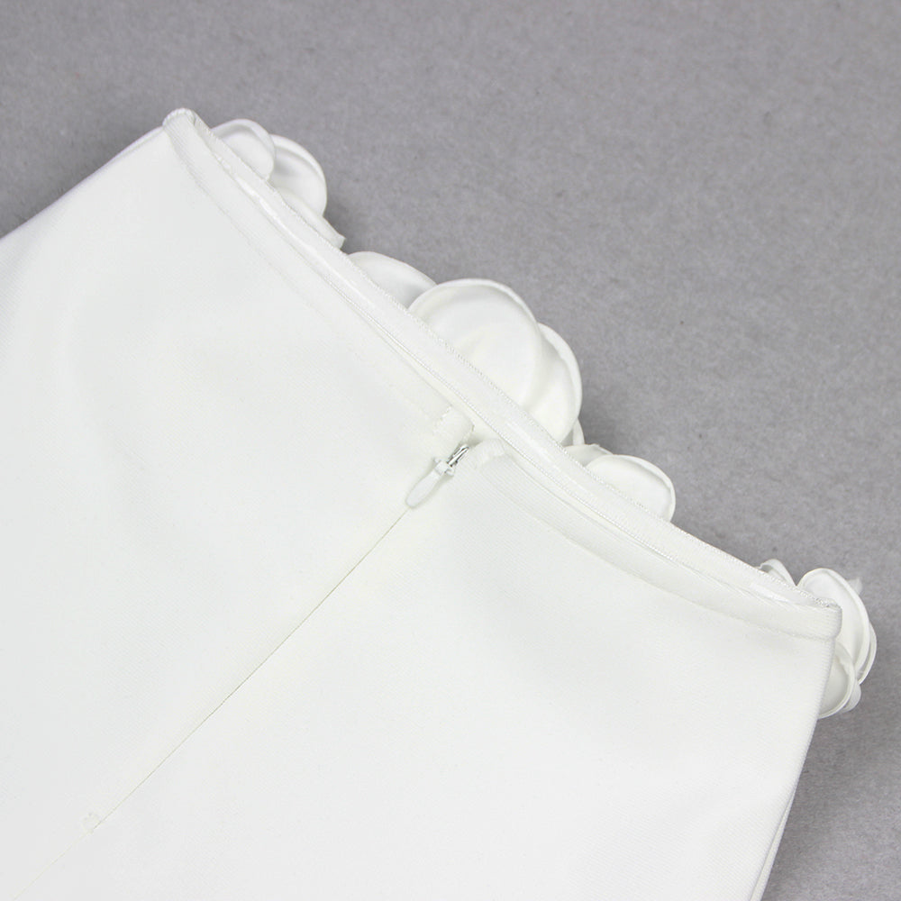 Long Sleeve Flower Detail Two Piece Maxi Dress White HV1155