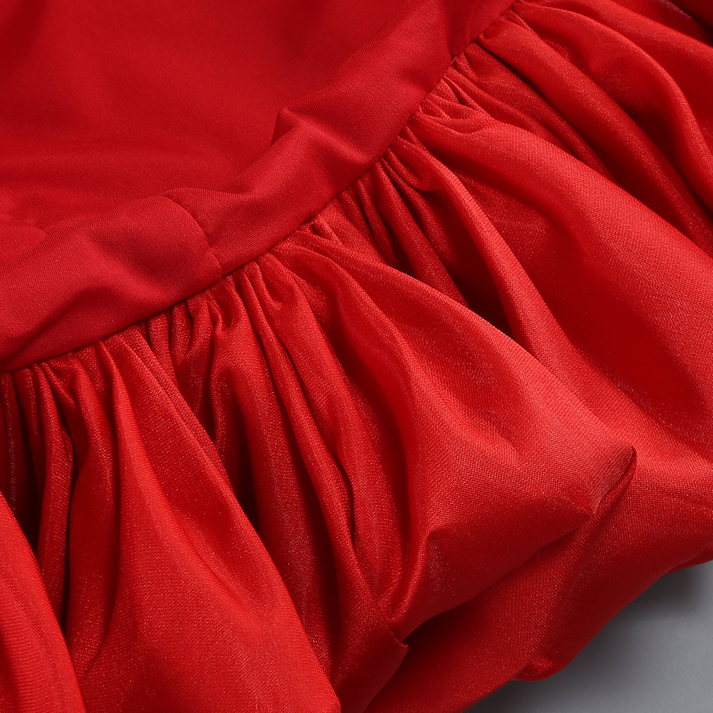 Bardot Sequin Bustier Puff Dress Red
