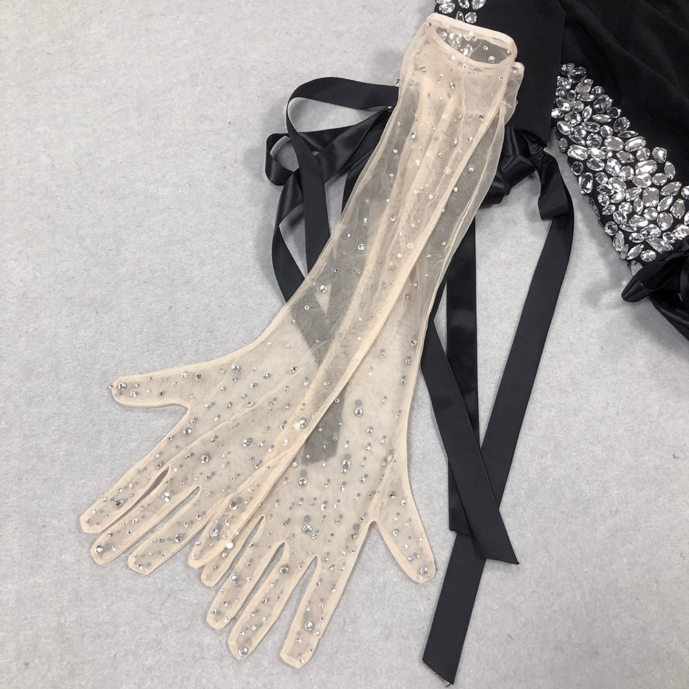 Long Sleeve Crystal Ribbon Jacket Black