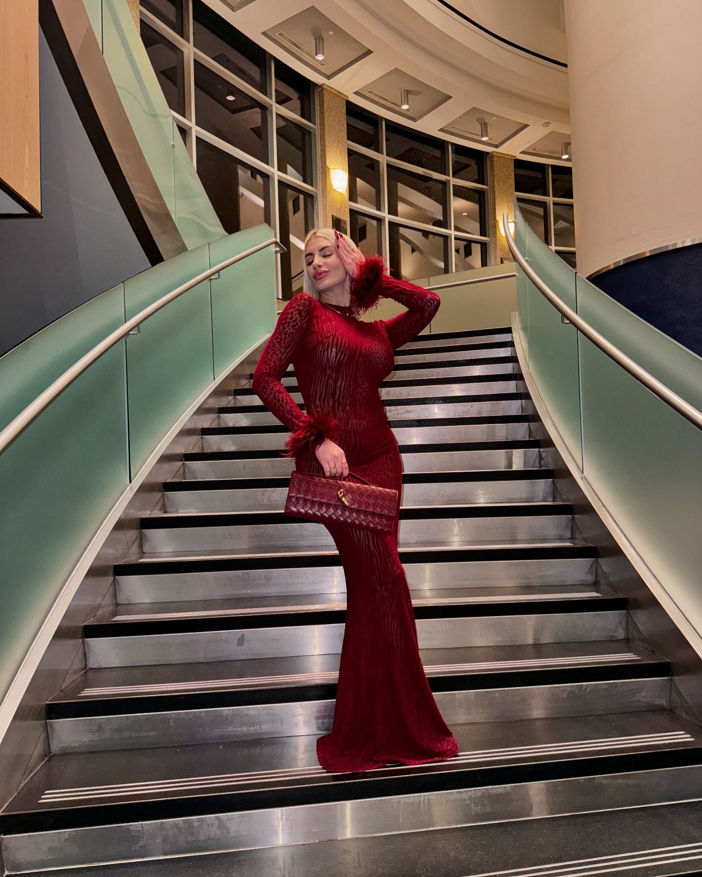 Long Sleeve Backless Maxi Dress Burgundy HV1902