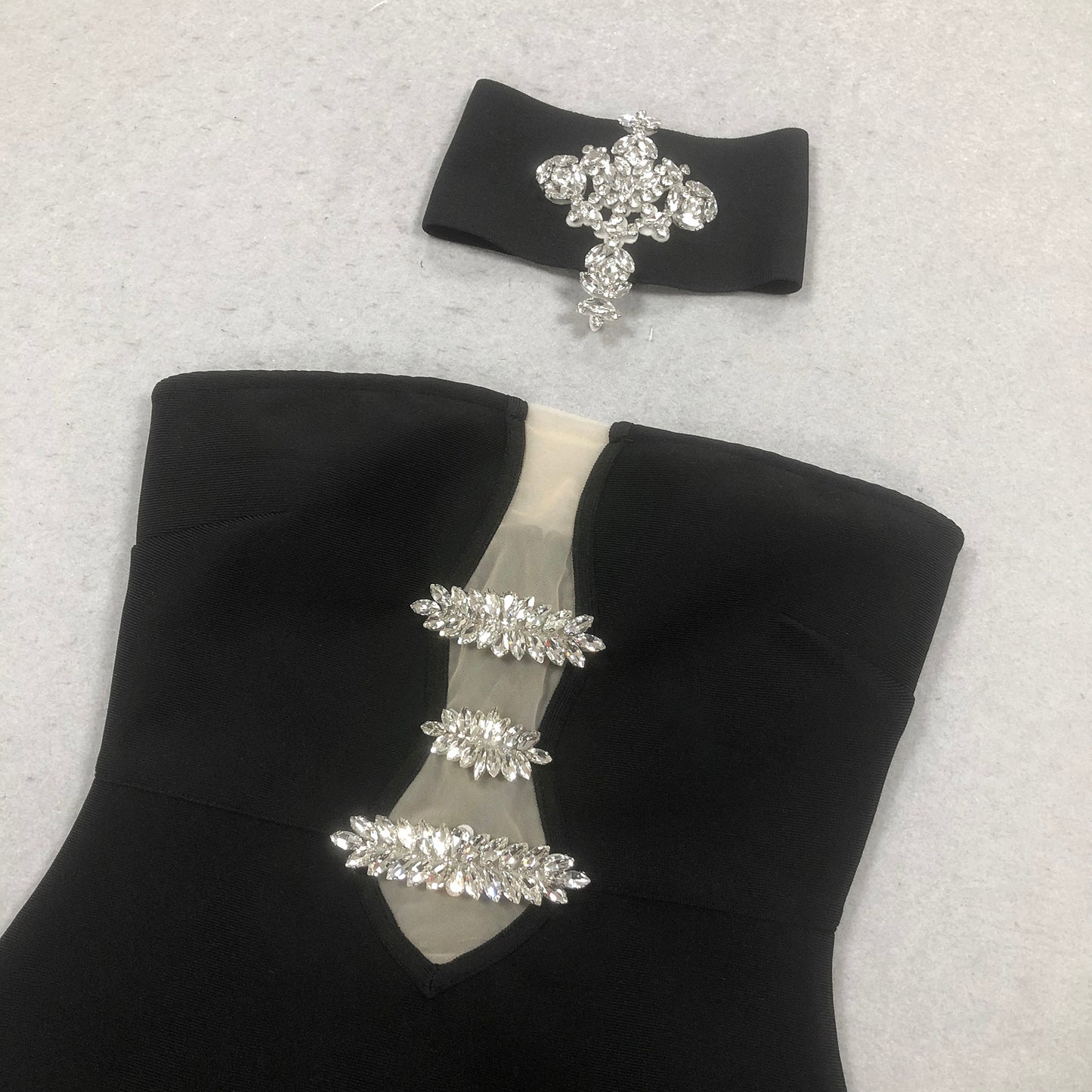 Strapless Crystal Choker Maxi Dress Black