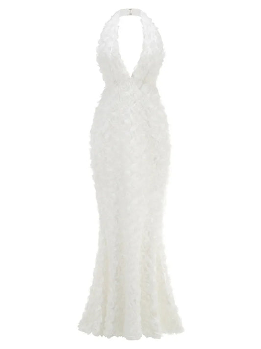 Halter Floral Maxi Dress White