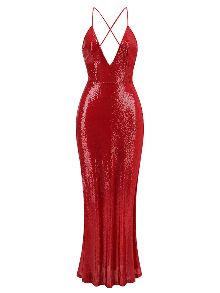 Sequin Maxi Dress Red