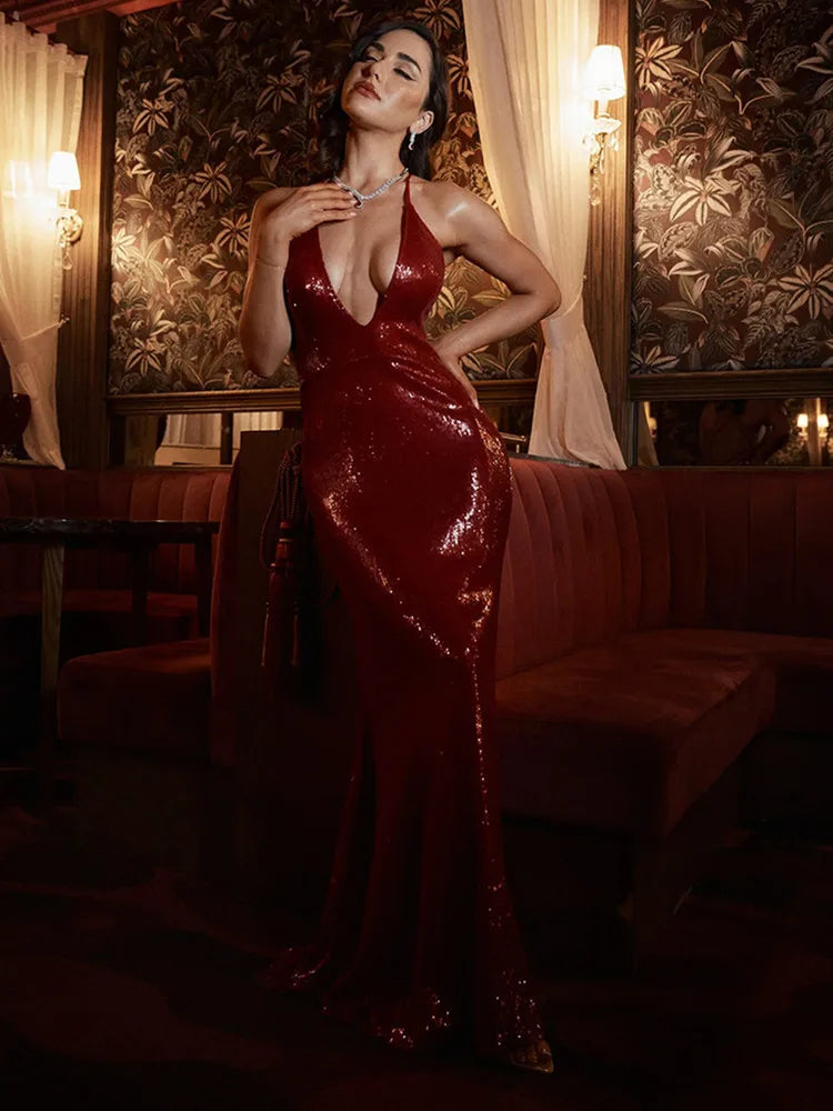 Sequin Maxi Dress Red