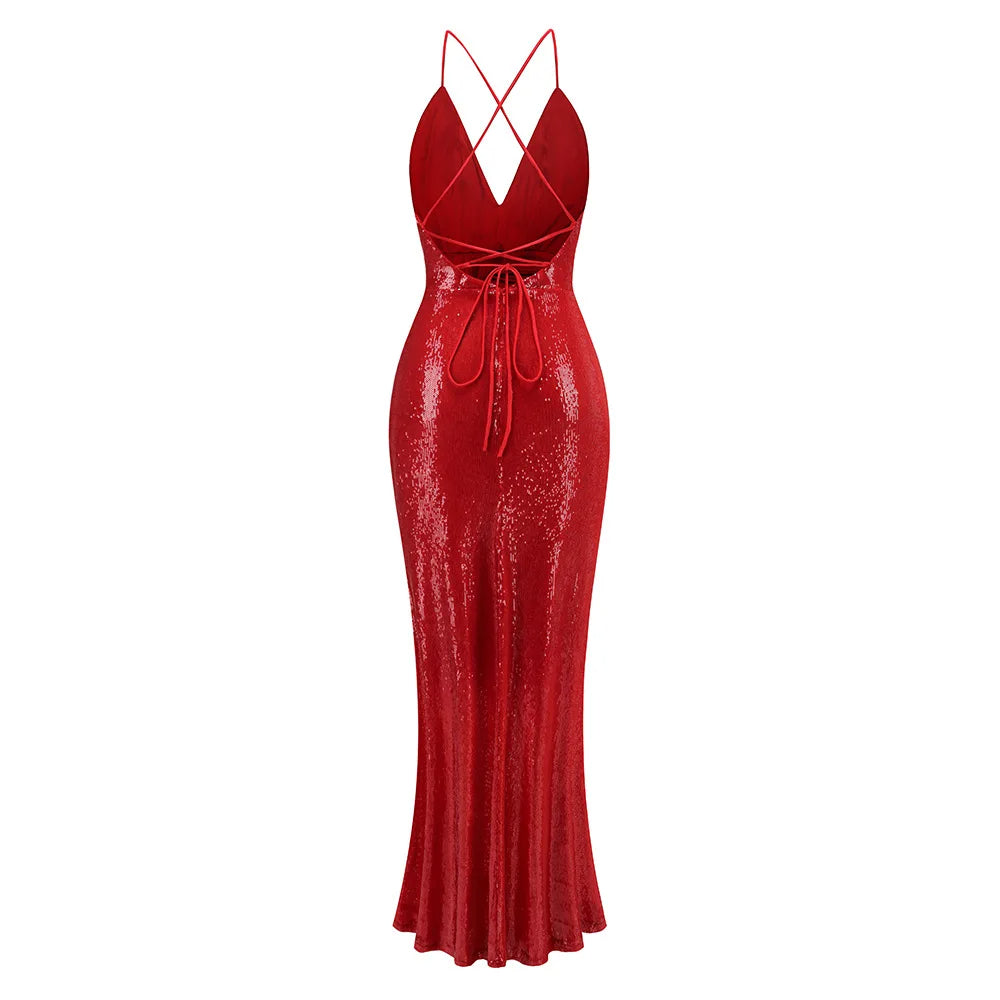Sequin Maxi Dress Red