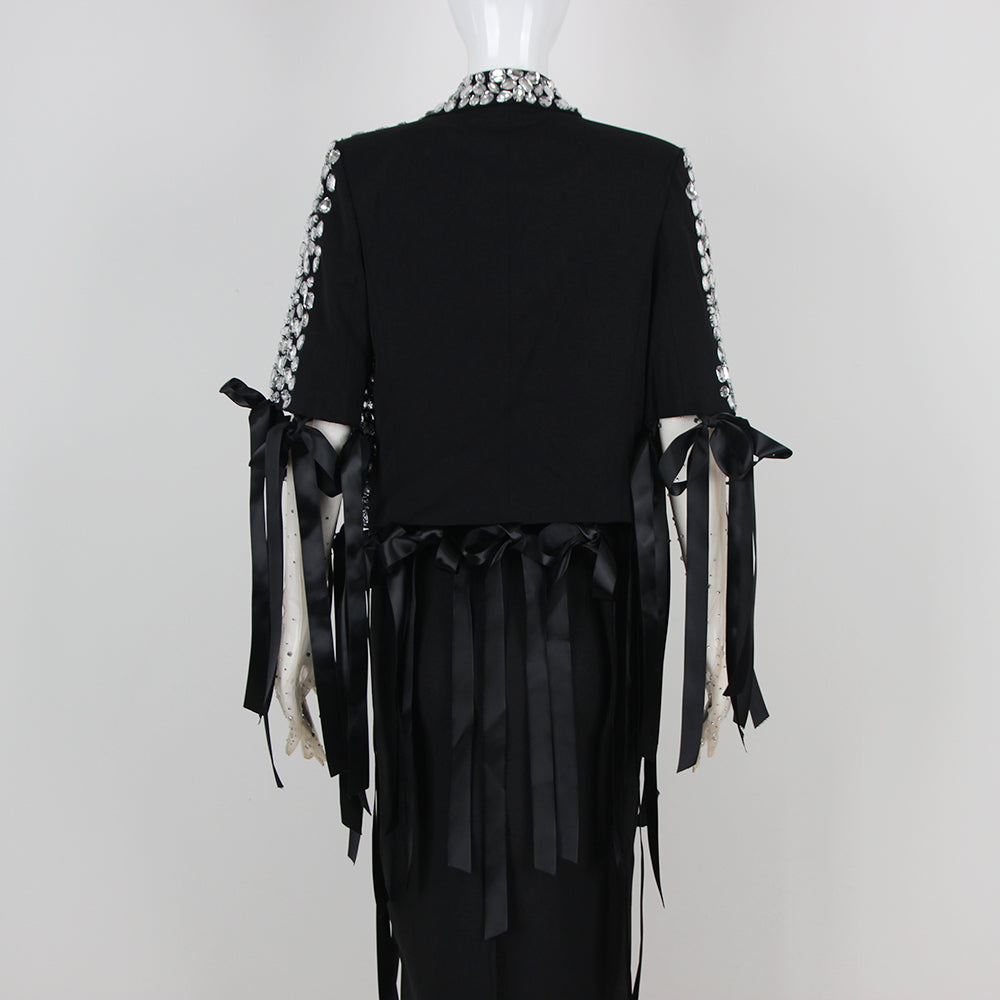 Long Sleeve Crystal Ribbon Jacket Black