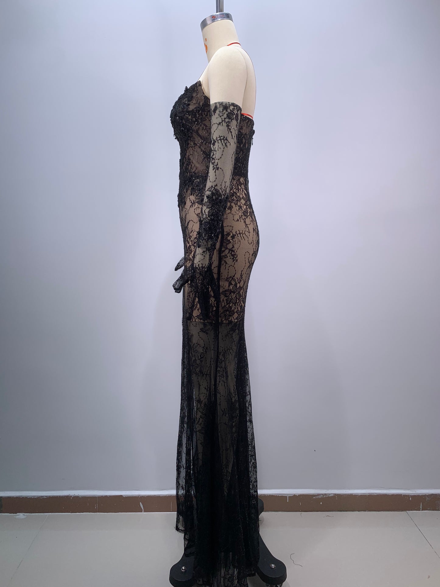 Strapless Sequin Lace Maxi Dress Black HV1630