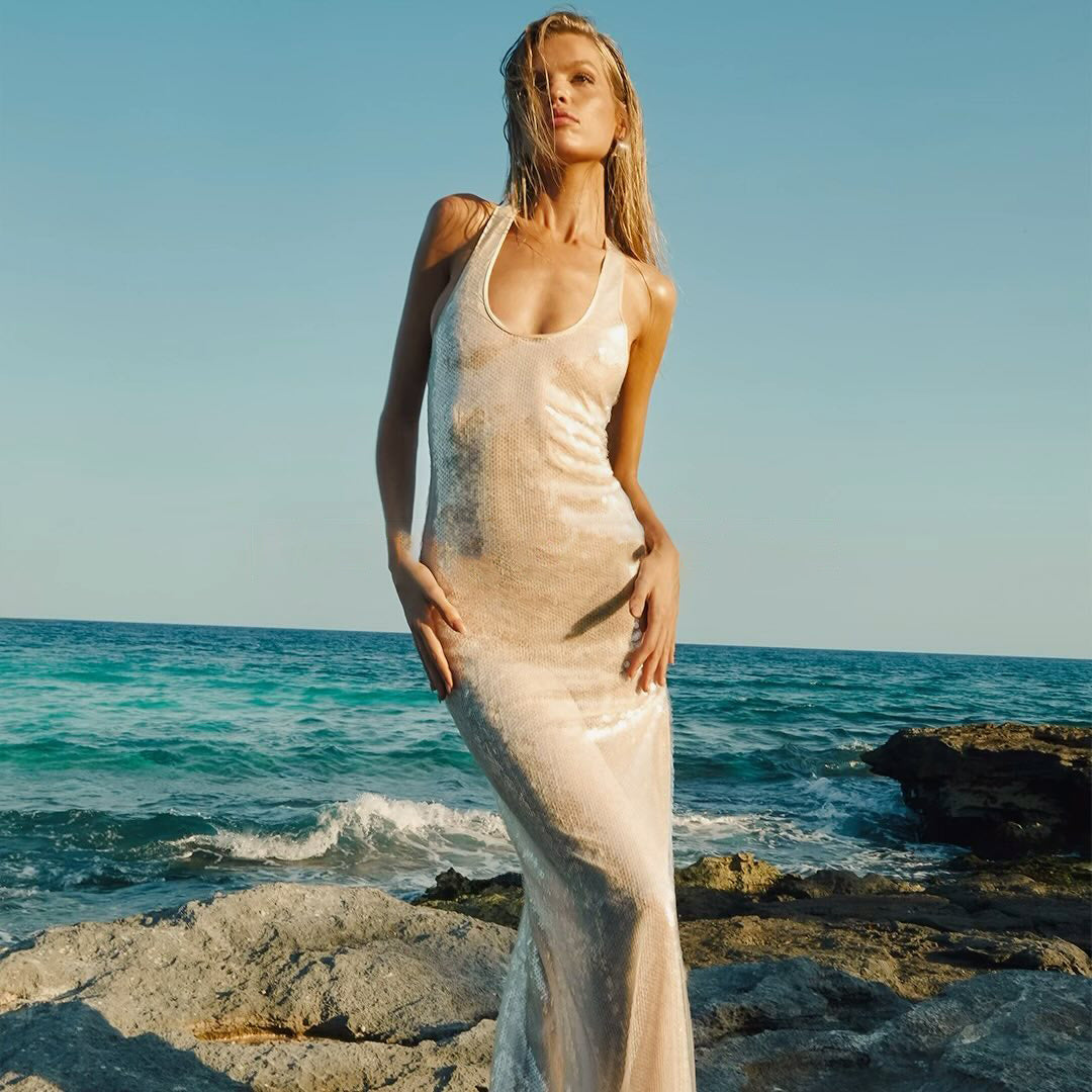 Sequin Maxi Dress Ivory HV1975