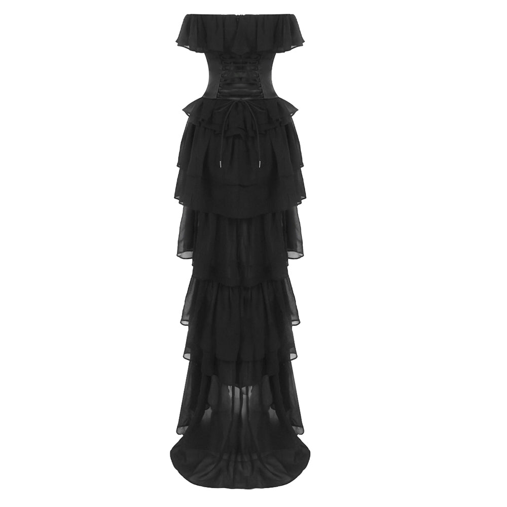 Strapless Corset Ruffle Maxi Dress