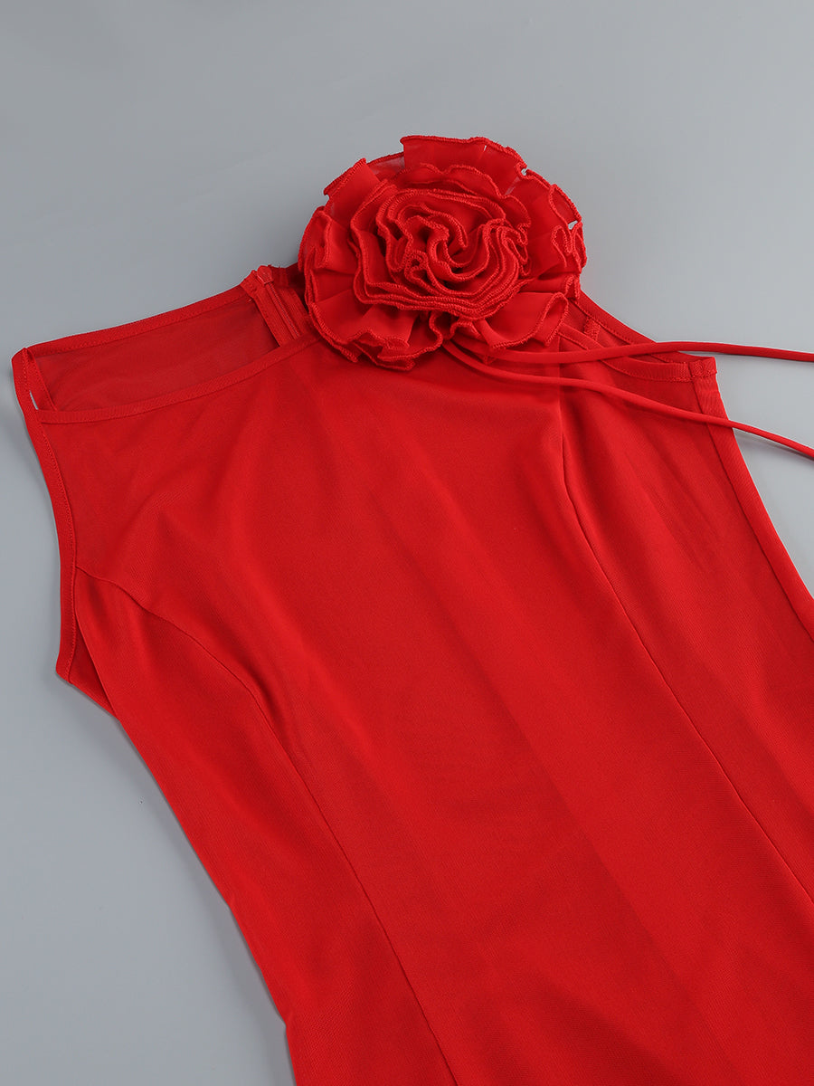 Floral Detail Maxi Dress Red