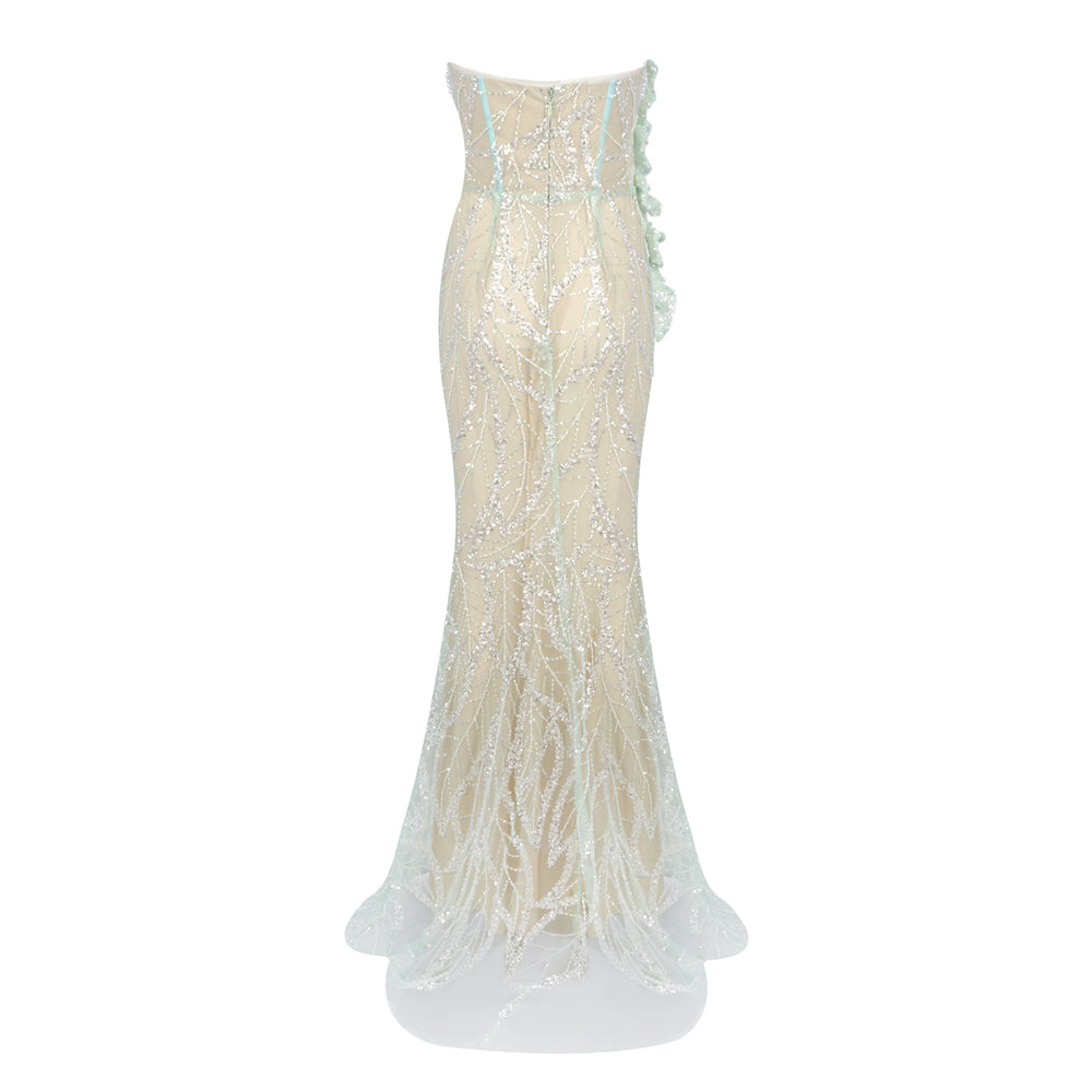 Strapless Floral Sequin Maxi Dress Green HV2227
