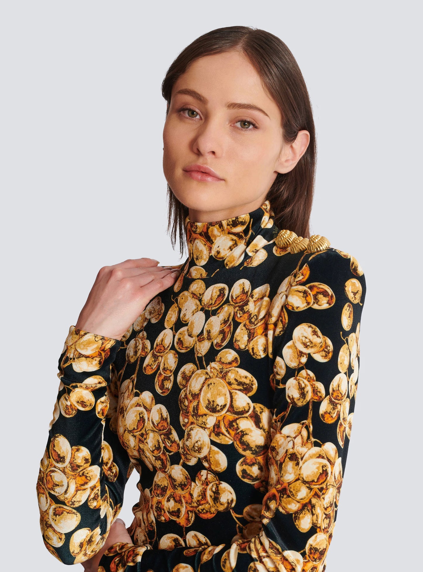 Long Sleeve Printed Dress Gold Black HV1859