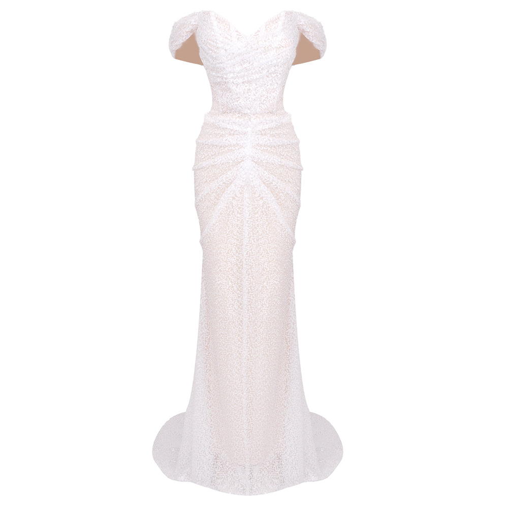 Bardot Sequin Draped Maxi Dress White HV1742