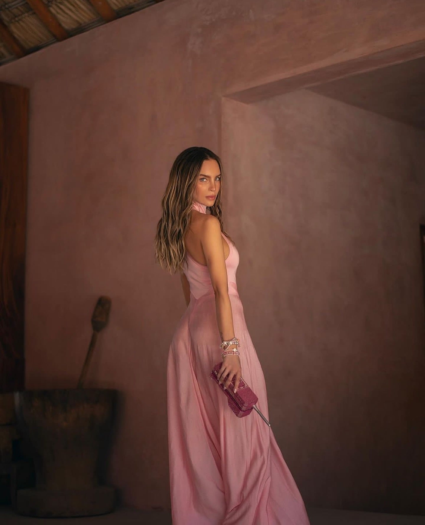 Halter A Line Maxi Dress Pink HV1567