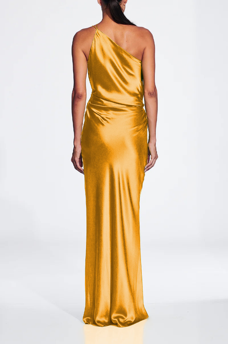 One Shoulder Draped Maxi Dress Gold HV1925